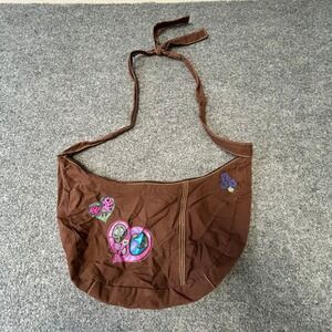 Unbranded Crossbody Bag Womens OS Brown Embroidered Heart Boho Tie Strap Hobo